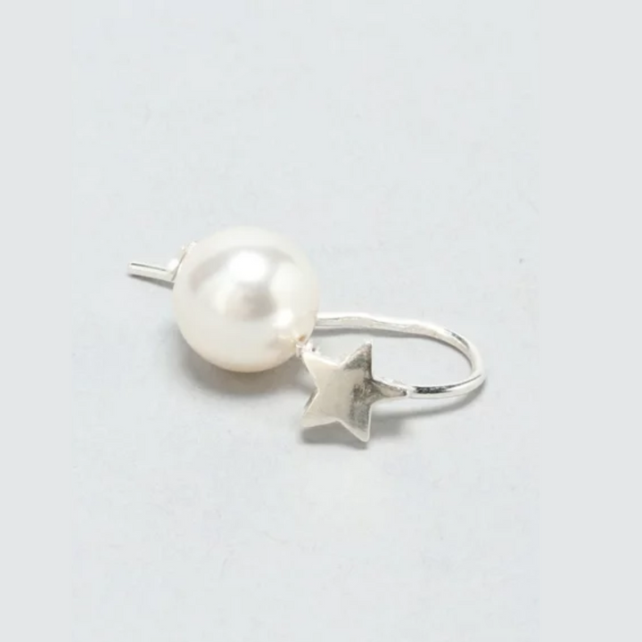 French Star & Pearl Silver 925 Earrings Clio Blue