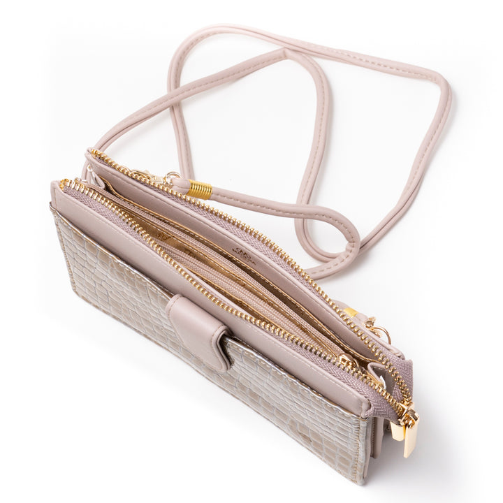 Italian leather croco embossed wallet shoulder bag MADERA