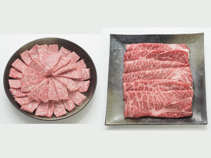 Kagoshima black beef for shoulder loin sukiyaki and sankaku belly yakiniku, 1200g set, grade 4 or higher